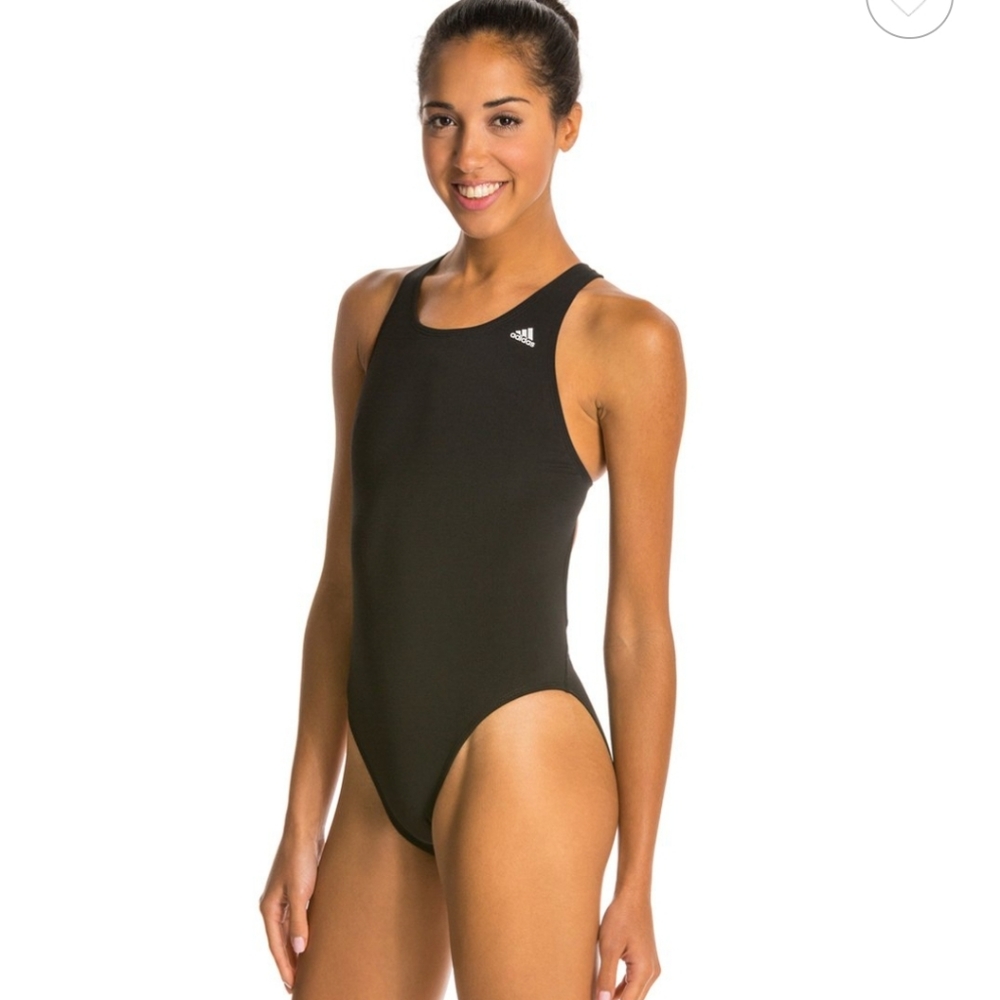 Adidas solid black swimsuit 28